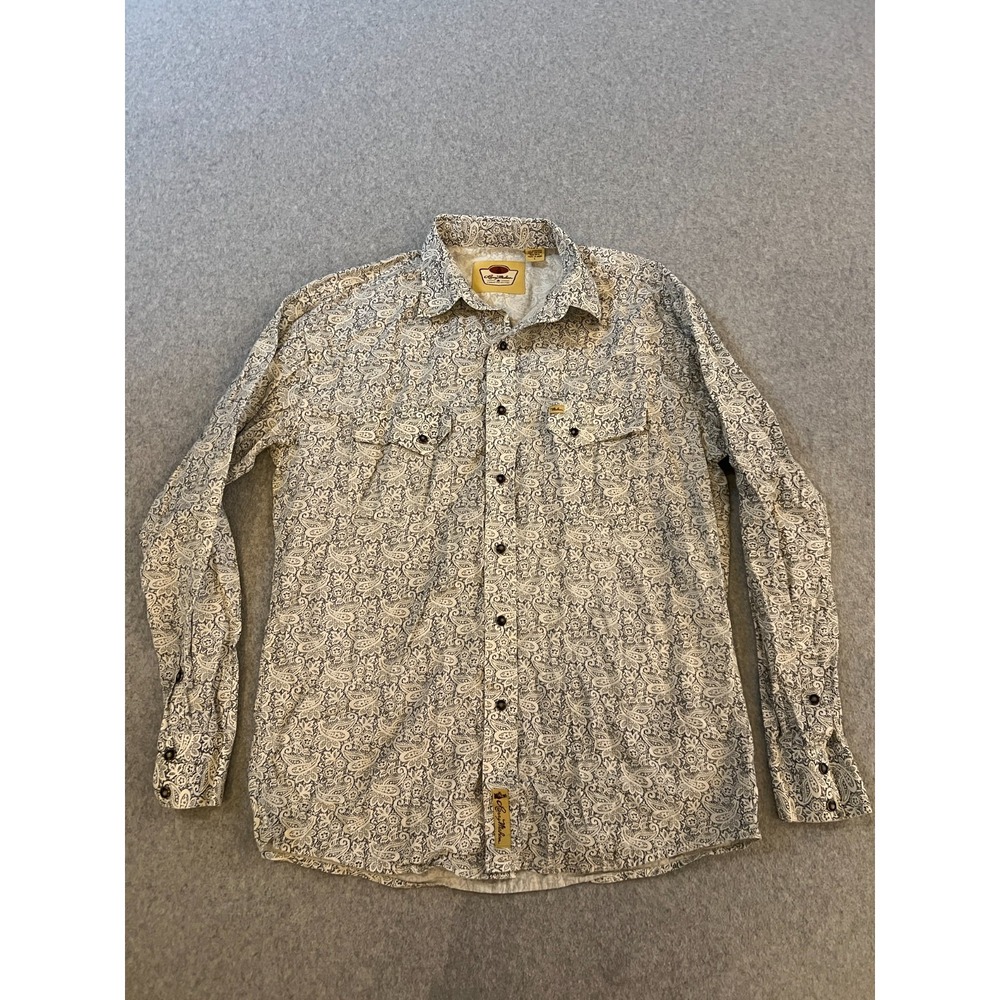 Larry Mahan Western Shirt Men's Large White Black Paisley Cowboy Snap Front